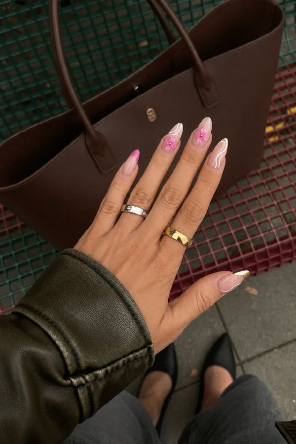 Pink floral nail design in a collection