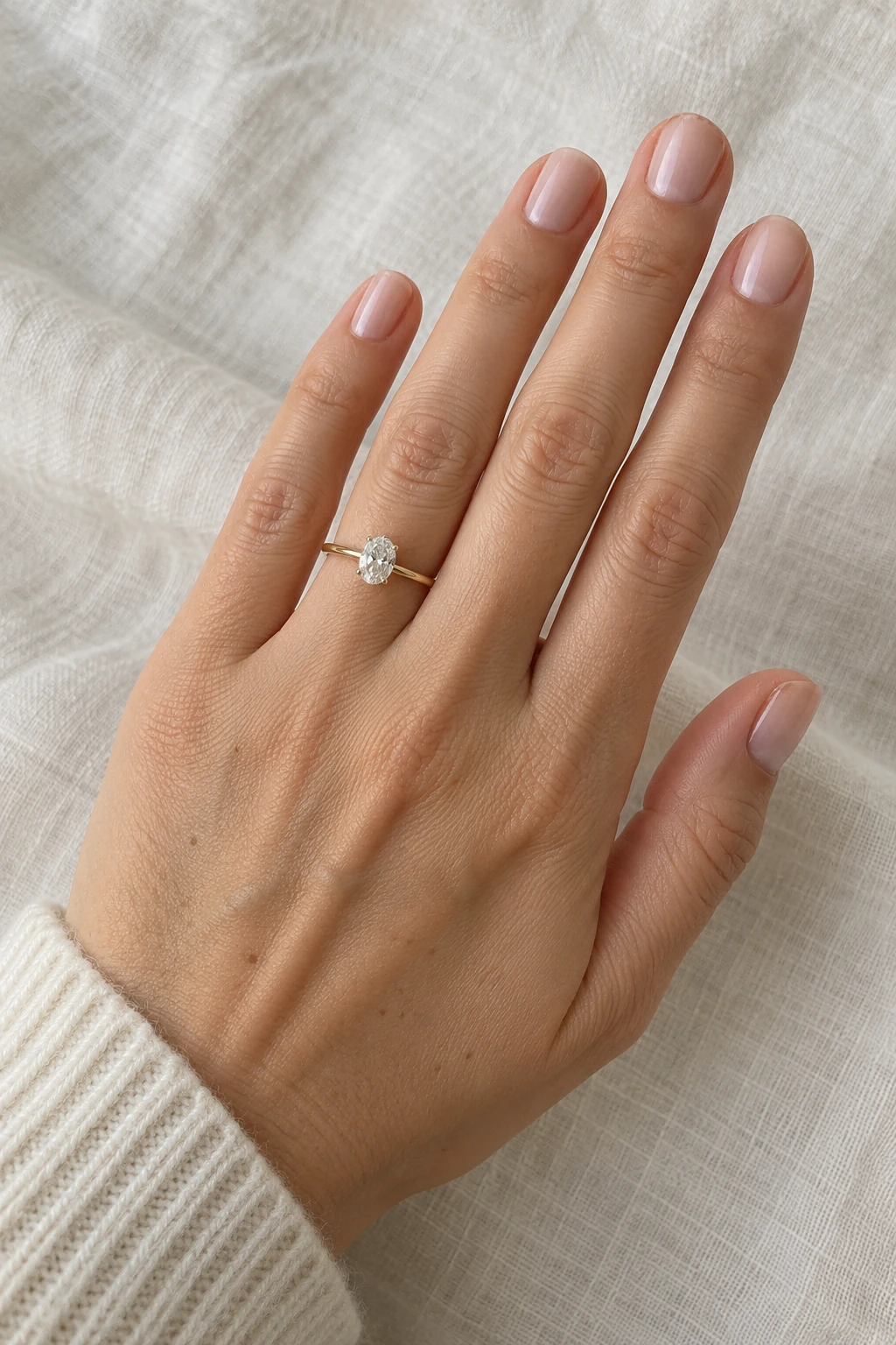 Illustrative ring photo with a worn manicure before a nail touch-up