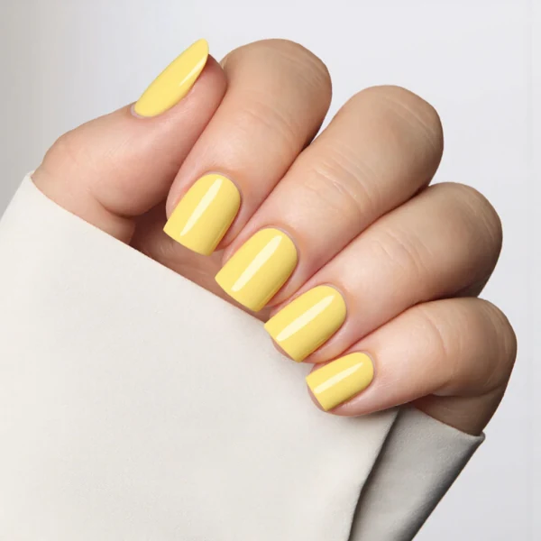 Lemon-yellow square nail design used as the reference
